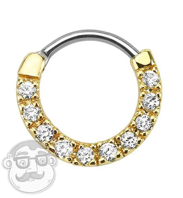 Gold PVD Ten Clear CZ Gem Septum Clicker Ring Gold PVD Ten Clear CZ Gem Septum Clicker Ring