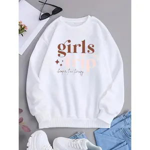 Women's Girls Trip Sweatshirt Long Sleeve Crew Neck Graphic Print Summer Vacation Travel Therapy Quote Casual Comfortable Streetwear Fashion Top