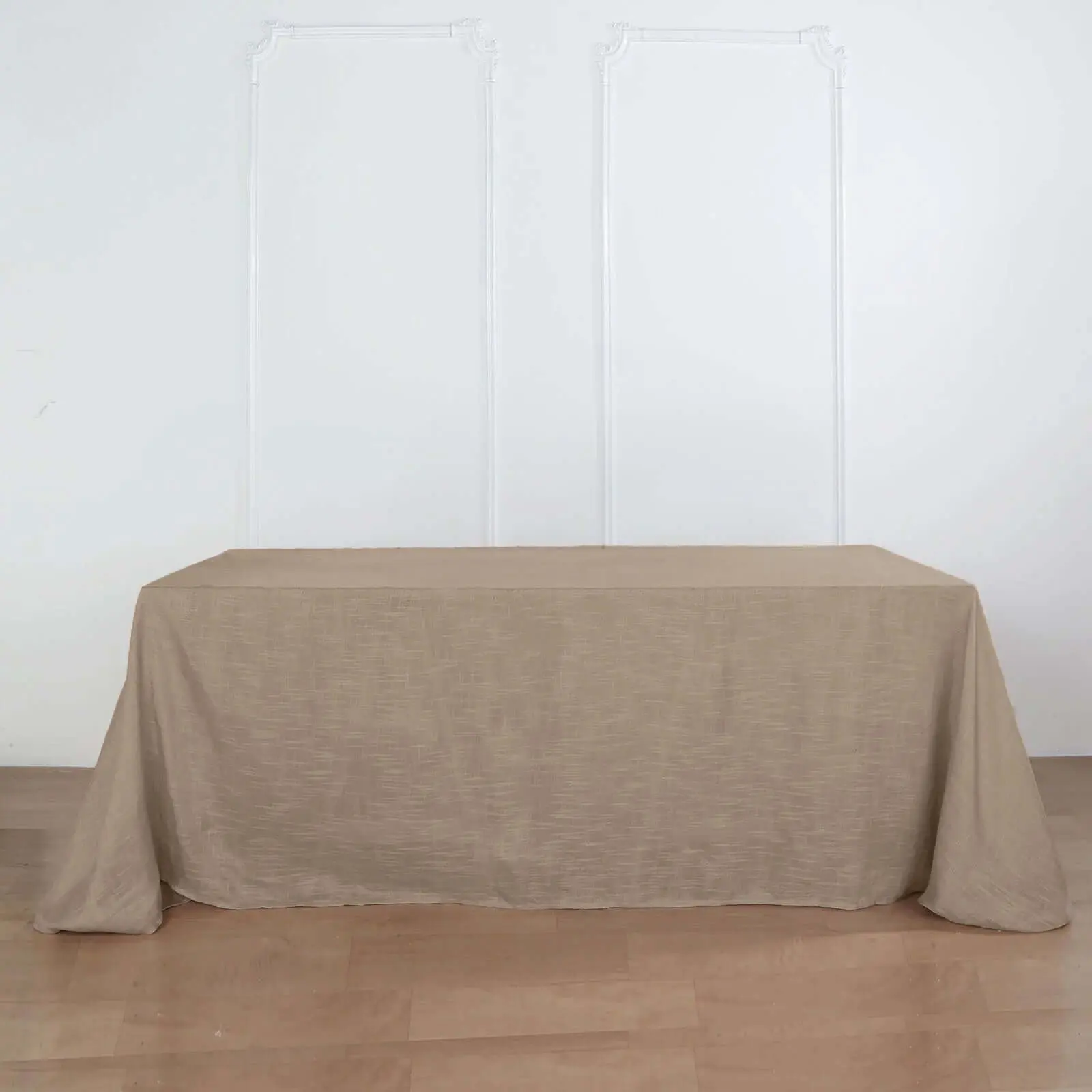 Faux Linen Rectangular Tablecloth (90"x132" Taupe, Slubby Textured) - Wrinkle Resistant, Seamless Washable Tablecover for Outdoor Tables, Shabby Chic Outdoor Furniture Accessory