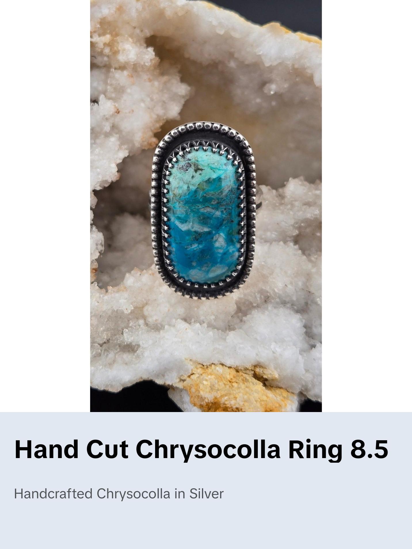 Hand Cut .925 Chrysocolla Ring Size 8.5