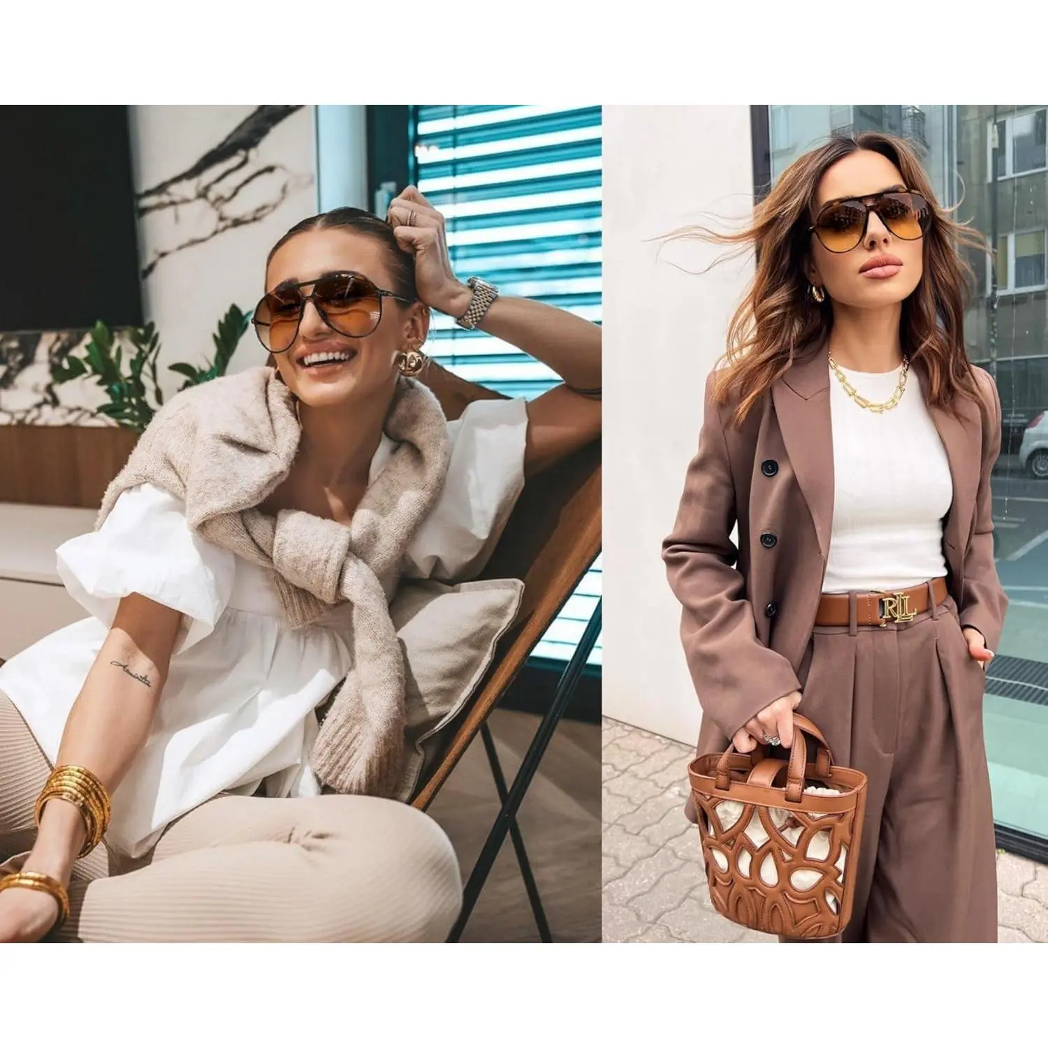 Retro Aviator Sunglasses for Women Men Oversized Classic 