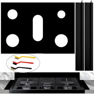 Gas Stove Protection Pads & Strips Set, Range Burner High-Temperature Resistant Silicone Sealing Strips, Heat-Resistant Waterproof Kitchen Gap Coverings