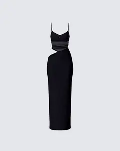 Philomena Black Mesh Window Maxi Dress