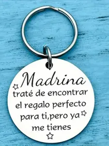 1pc Padrino Madrina Stainless Steel Personalized Stylish Keychain - Emotional Spanish Quotes, Godparent Gift From Godchild, Baptism Christening Souvenir, Durable & Heartfelt Religious Symbol