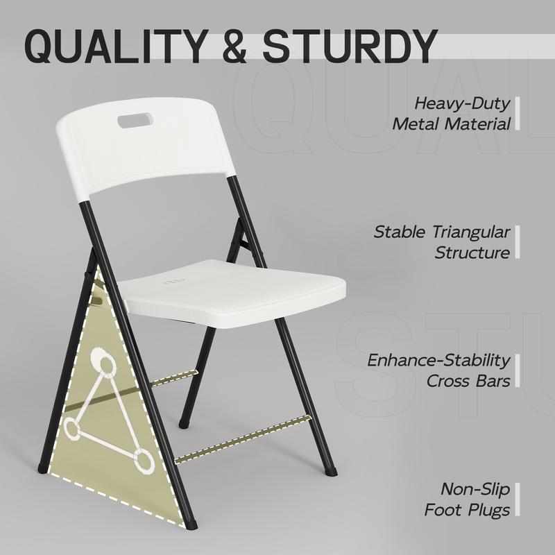 4-Pack Folding Heavy Duty Plastic Chair with 500-Pound Capacity,Portable Commercial Chair with Steel Frame for Home Office Wedding Party Indoor Outdoor Events, Stackable