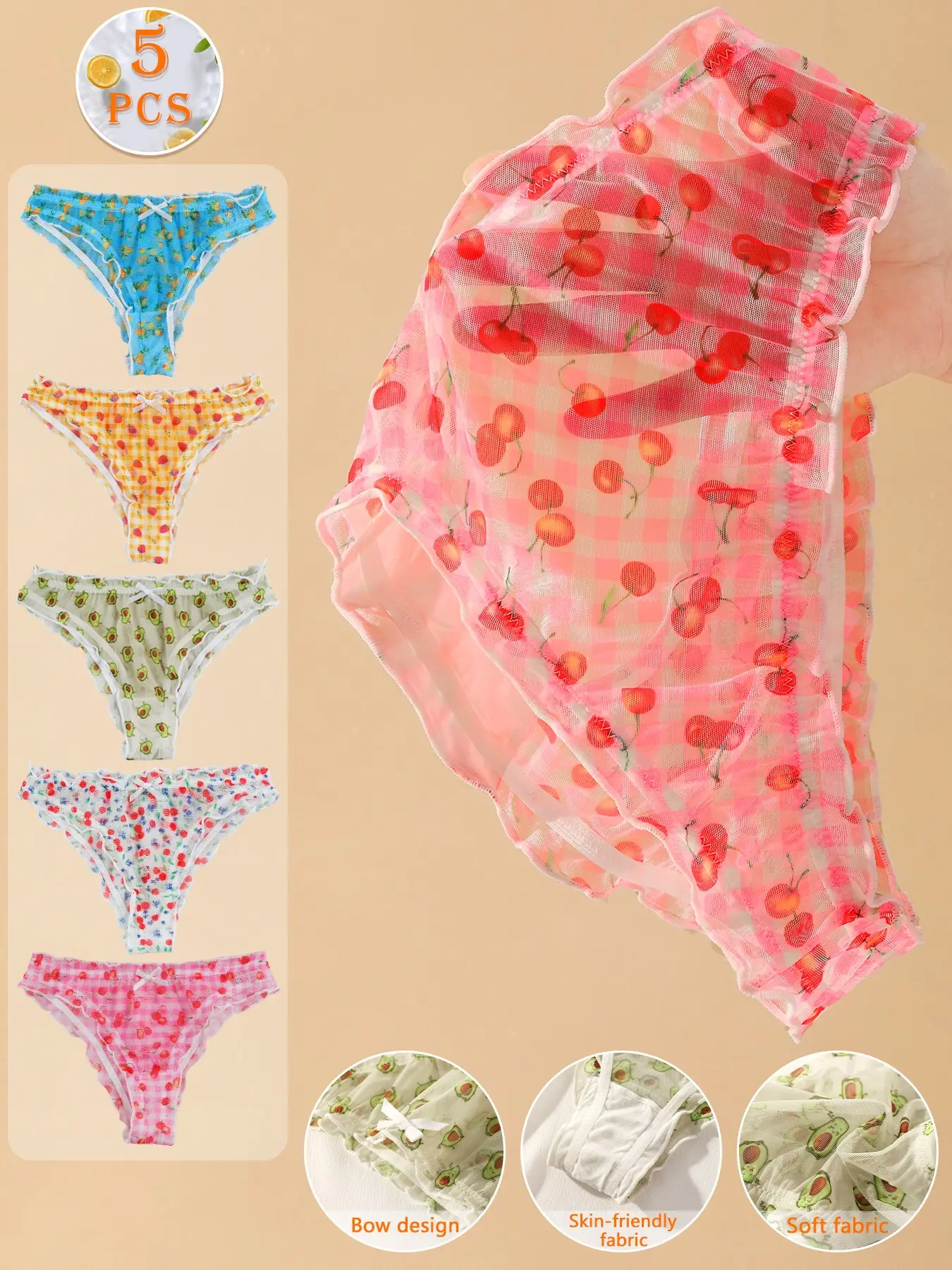 Women's sexy sheer mesh panties, soft breathable lightweight summer panties, pack of 5, available in various colors, sweet, romantic, comfortable and breathable, suitable for daily wear, Breathable Comfy Panties, Mesh Underwear