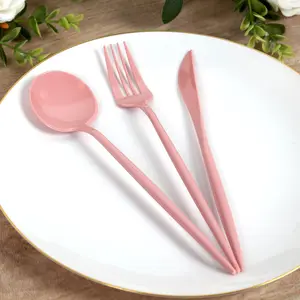 60 Pack Heavy Duty Plastic Utensil Set, Dusty Rose Premium Disposable Sleek Cutlery Flatware