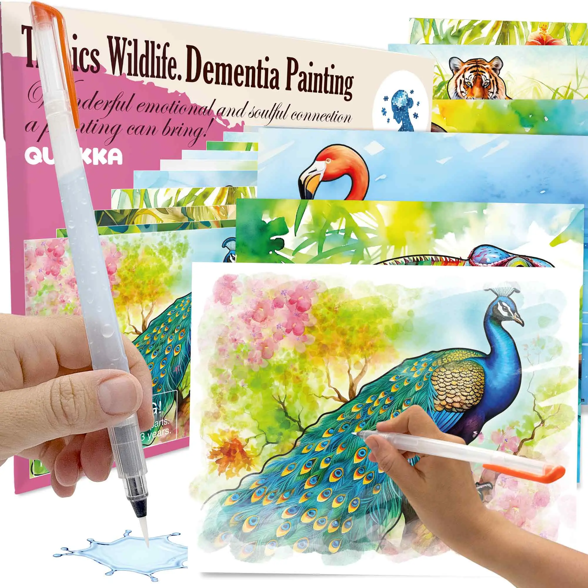 QUOKKA Reusable Water Painting Dementia Activities for Seniors – Alzheimer’s Products for Elderly – Water Doodle Set Tropics Wildlife