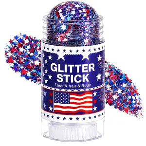 Patriotic Body Glitter Stick,4th of July Outfits and Accessories,250th Anniversary Sparkling Face Hair Glitter Makeup for Women,Fourth of July Red White Blue Waterproof Hair Glitter summerwins