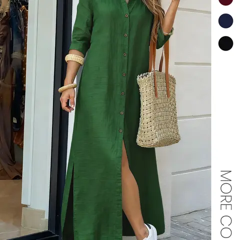 Elegant Women's Loose Fit Breathable Woven Fabric Shirt Dress with Button Front Design, Perfect for Everyday, Casual & Formal Occasions, Stylish Female Clothing Womenswear Casual Fit Chic
