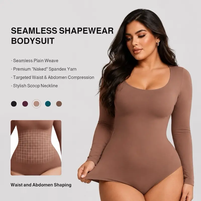 LONG SLEEVE Round Neck Seamless Tummy Control Bodysuit LONG SLEEVE Round Neck Seamless Tummy Control Bodysuit