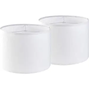 Set of 2 Pure White Linen Drum Lamp Shade 13" Top x 13" Bottom x 10" High (Spider) Contemporary Replacement Lampshade for Table Lamps & Bedside Lamps Assembly Required