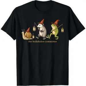 100% Cotton Funny The Hullabaloo Committee Snail Opossum Frog Wizard T-Shirt