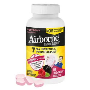 Airborne 1000mg Vitamin C with Zinc, Immune Support Supplement with Powerful Antioxidants Vitamins A C & E - 116 Chewable Tablets, Very Berry Flavor Healthcare Edible