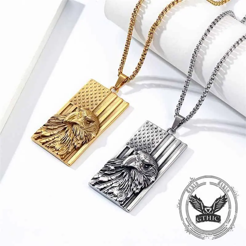GTHIC Flying Eagle American Flag Stainless Steel Pendant, Unisex Jewelry Accessory, Independence Day Gift for Daily Wear, Flying Eagle Pendant