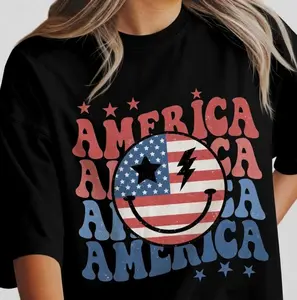 Retro Smiling America Shirt, Patriotic Shirt, Funny 4th Of July Checkered Gift, American T-Shirt, Independence Day TShirt, USA Flag Tee, Full Colors