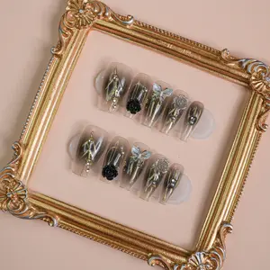 【FINAL SALE!】Lunasun Nails - Gold Rush Days Flower Butterfly Design Glittering Rhinestone PressOn Nails