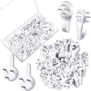 50 Pieces Plastic Hardwall Hanger Hooks, Non-Mark Hook, Concrete Hanging Hooks Non-Trace Hanging Kit, Invisible Nail Wall Hooks for Hardware Concrete Walls Picture Frame S/M Size