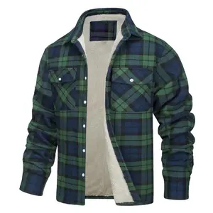 Men's Flannel Shirt Jacket Thick Fleece Lined Jackets Plaid Sherpa Jacket Cotton Winter Jackets With 5 Pockets