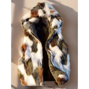 Men's Winter Warm faux fur hooded vest | Dark gradient sleeveless jacket vest for casual parties and role-playing