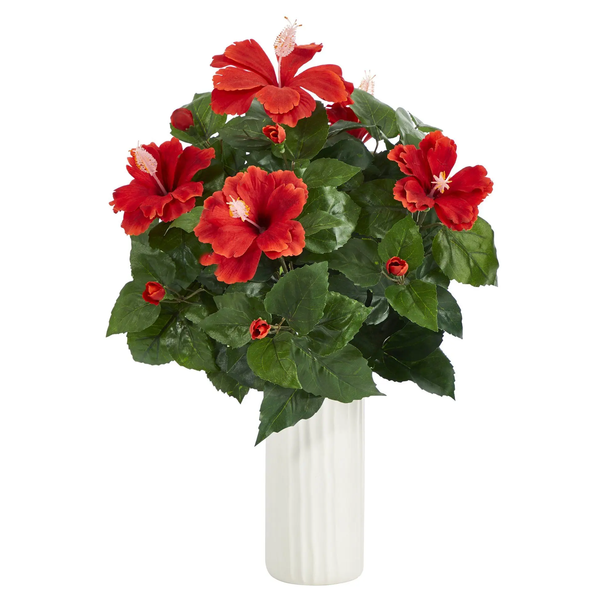20” Artificial Tropical Hibiscus Flower Plant - Decorative Flowers & Plants with White Planter for Room Decor