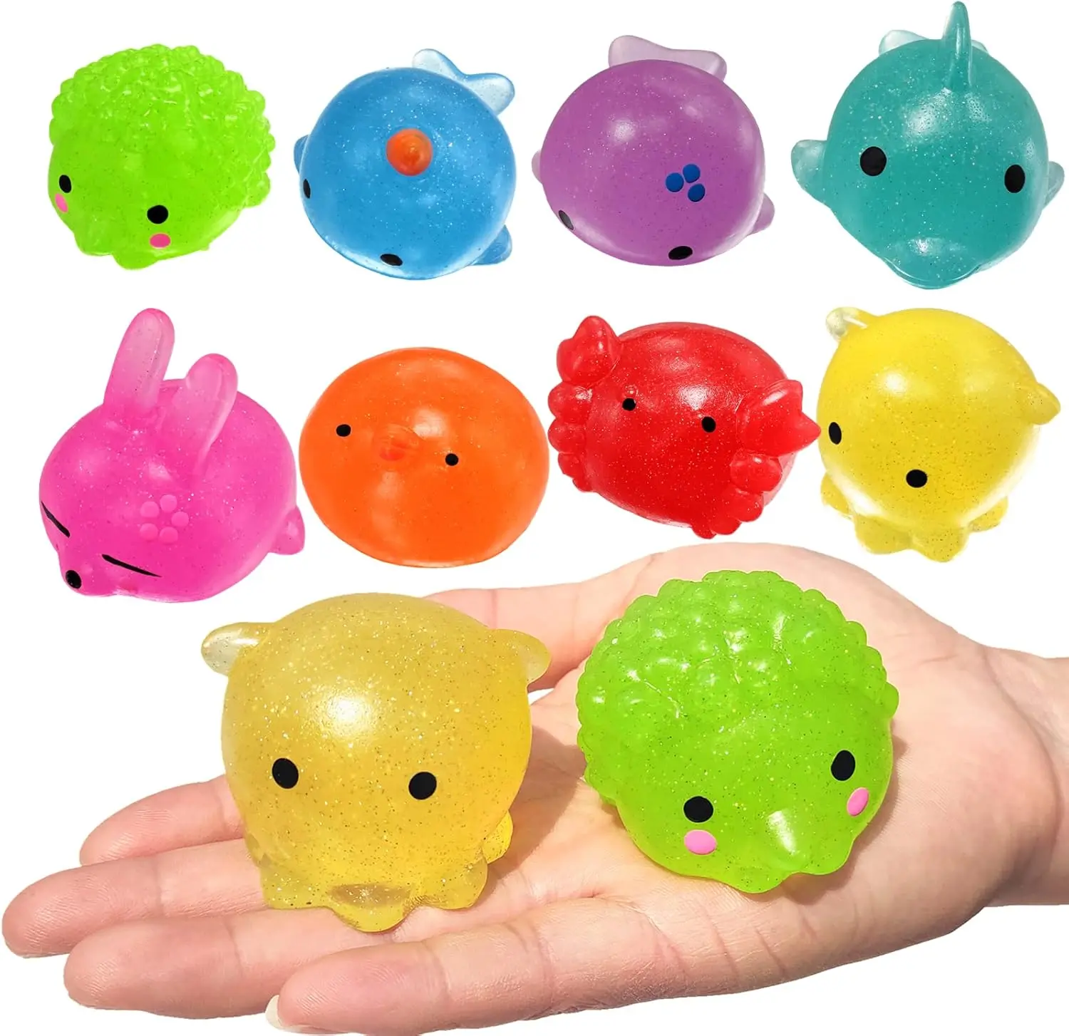 8 Pack Jumbo Glitter Mochi Squishy Toys – Animal Squishy Stress Relief Toys for Kids, Party Favors, Sensory Fidget Toys
