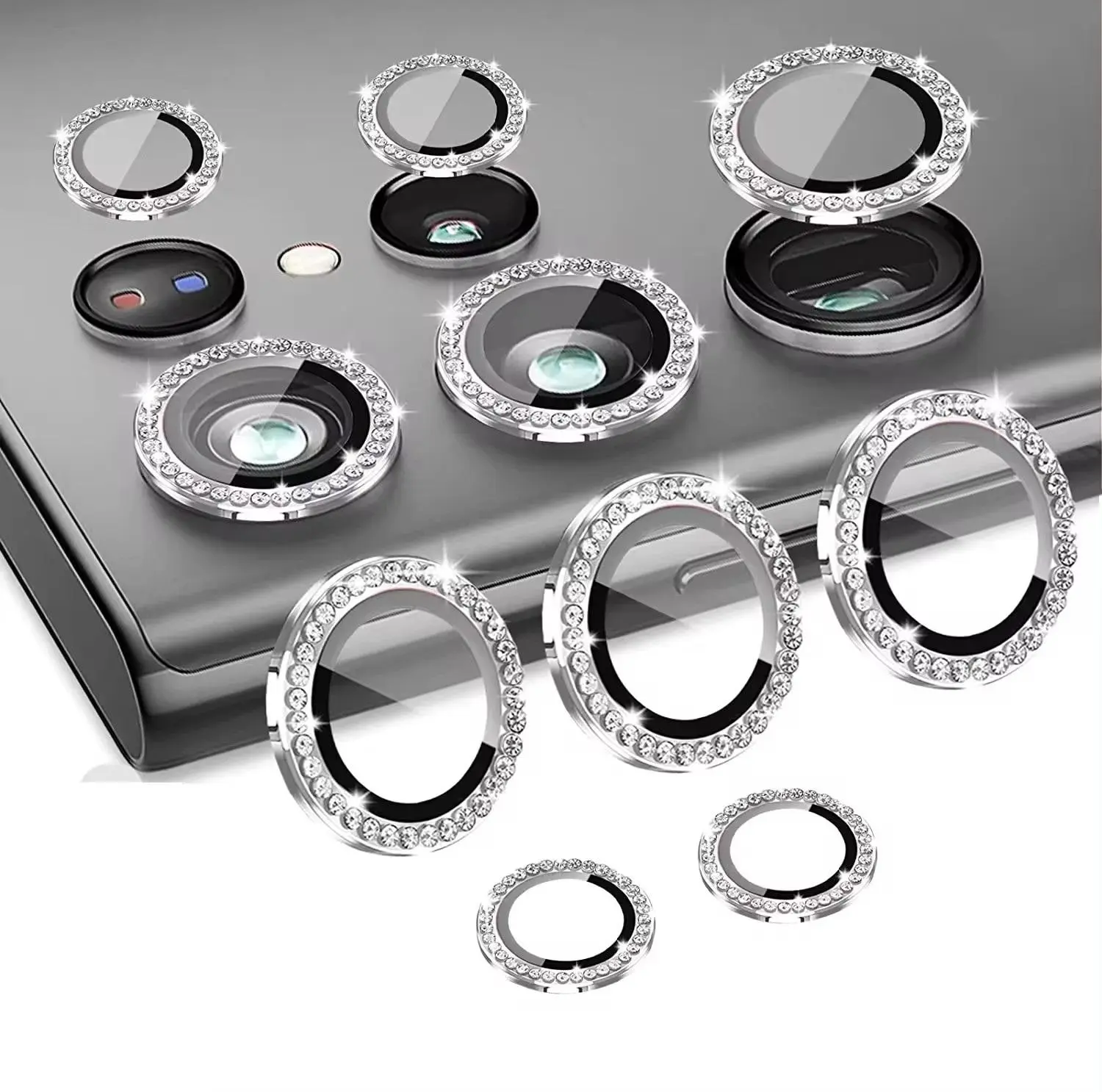 Bling 3D Diamond Metal Camera Ring Protector For Samsung S25 S24 Plus S23 S22 Ultra S 23 25 5G HD Tempered Glass Alloy Lens Cap
