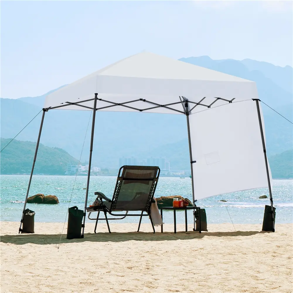 Yaheetech 10x10FT Pop-up Canopy Tent with Side Panel, Instant Canopy Tent One-person Set Up with Slant Leg & Storage Bag & 4 Sandbags & 8 Ground Stake