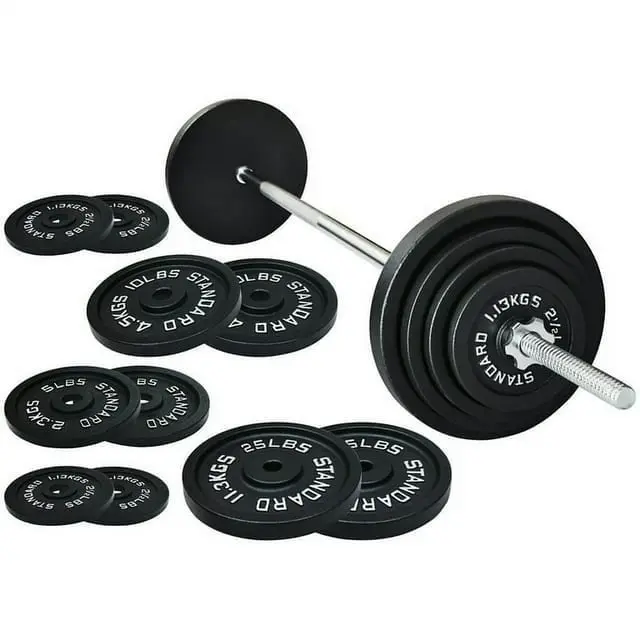 BalanceFrom Cast Iron Standard Weight Including 5FT Standard Barbell with Star Locks, 95-Pound Set