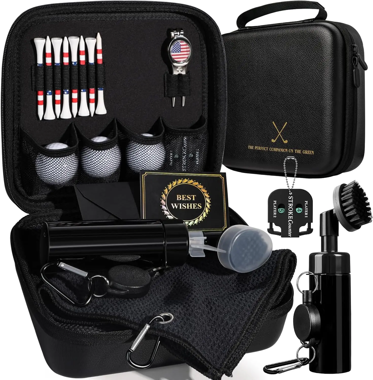 Coralogo Men's Stylish golf accessories, 17-Piece Durable Gift Set with Portable Case, Divot Tool, Brush, 3 Balls & Tees for Father's Day