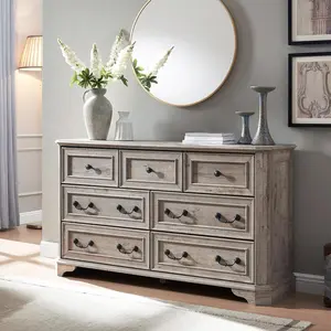 T4TREAM Farmhouse 7 Drawers Dresser for Bedroom, 54" Wide Wood Rustic Chest of Drawers with Natural Texture, Vintage Design, Storage Dressers Organizer for Bedroom, Living Room