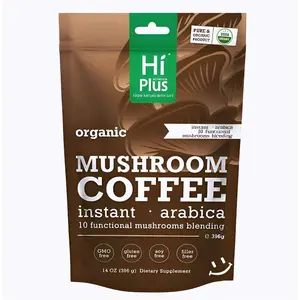 HiPlus Organic Instant 10-in-1 Mushroom Coffee Powder, 14oz | Weight & Immune Support | Premium Arabica Coffee with Lion’s Mane, Chaga & Reishi