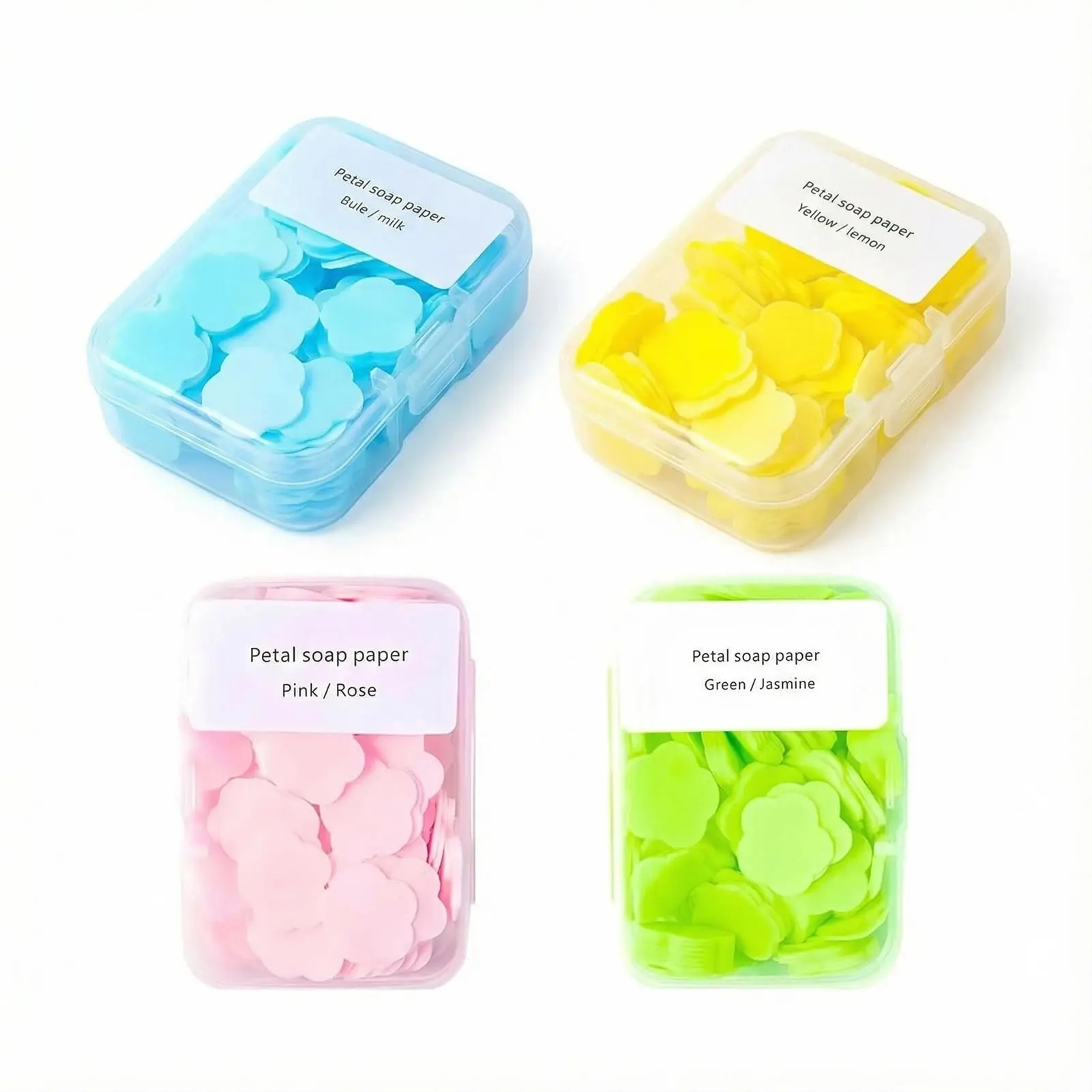 Colorful Petal Soap Paper (4 Boxes) - Blue, Milk, Yellow, Lemon, Pink, Rose, Green, Jasmine Scents - for Creative Crafting & Personal Bath Use (Home & Bathroom Supplies Accessory)