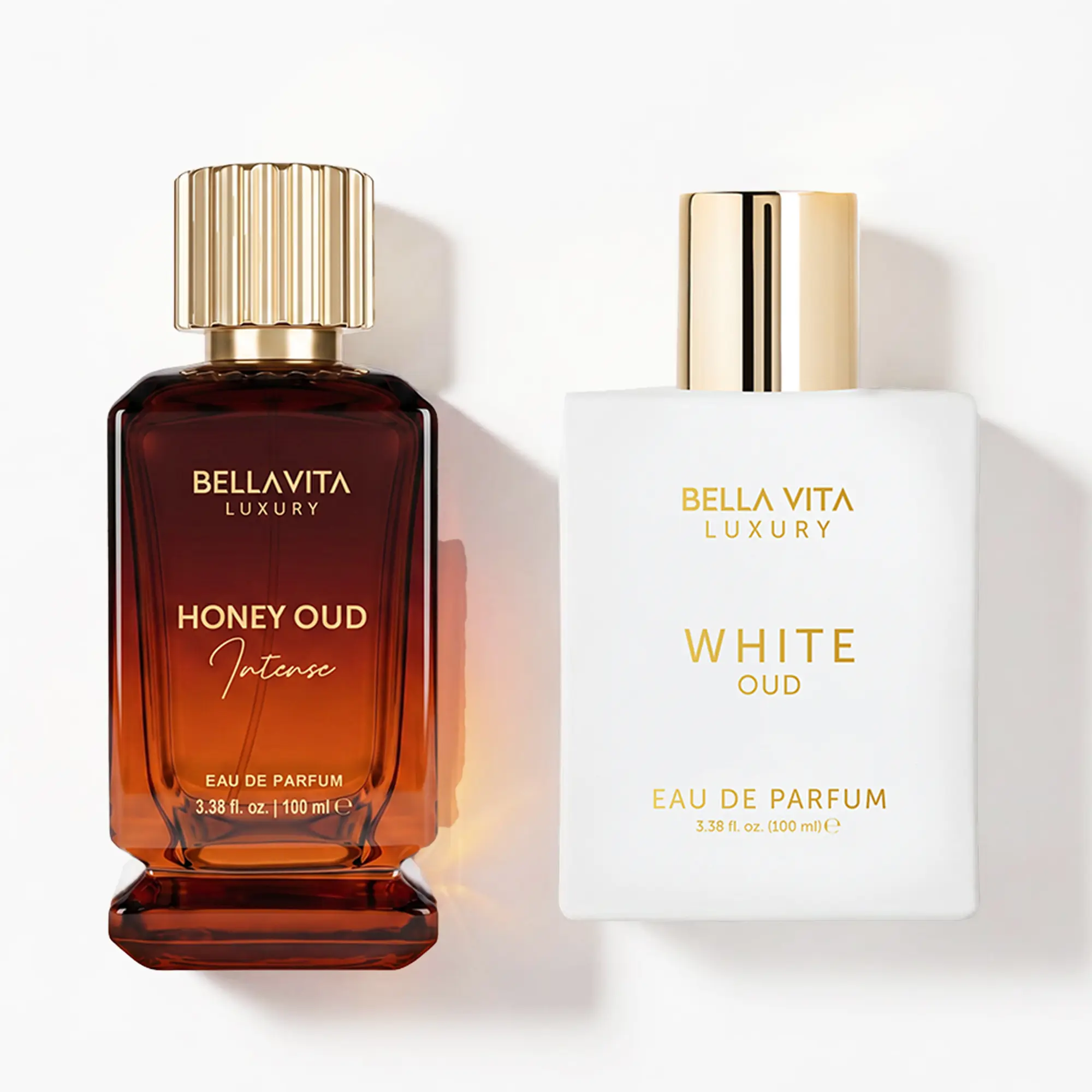 Oud Obsession by BellaVita Luxury | Honey Oud Intense & White Oud Perfume Set | Honey, Oud, Lemon, Freesia, Amber, Vanilla & Musk Notes | Unisex Fragrance Duo