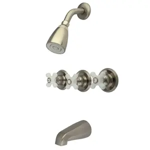 Satin Nickel 3-Handle Tub & Shower Faucet - Dependable, High-Quality Bathroom Tap for Apartment, Office Decoration, Modern Home Improvement