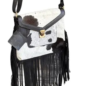 Women's Mojave Purse with Fringe-Genuine leather & real hair on hide