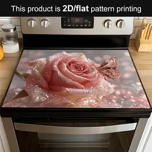 1-piece set of large stove protection mat, elegant pink rose pattern design - thick anti slip and heat-resistant surface, scratch and splash resistant, suitable for ovens, washing machines, dryers - home appliance protection mat, oven mat
