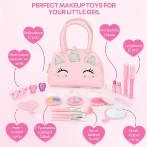 Kids' 18-Piece Washable Non-Toxic Real Makeup Set for Girls with Unicorn Purse