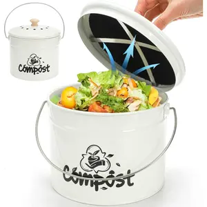 Tlence Small Kitchen Compost Bin, 1 Gallon Odorless Composter Container, Food Waste Bucket with Charcoal Filter Lid, Indoor Farmhouse Composting Pail Canister for Trash Scraps, Carrying Handle