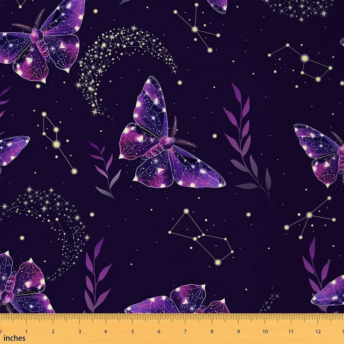 Purple Butterfly Fabric Starry Sky Constellation Glitter Stars Fabric Soft Flannel Polyester No Stretch and Home DIY Projects Golden Moon Fabric Sewing Hobby