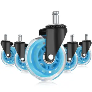 Office Chair Caster Wheels Replacement Set of 5, Heavy Duty Universal Quiet Rolling Casters 3 inch Fit Standard Office Chair for Hardwood Floors, Tiles and Carpet (Blue)