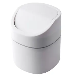 Sheebo Modern Plastic Mini Trash Can with Lid Wastebasket for Office Desk, Bathroom Vanity, Desktop, Tabletop or Coffee Table - 2 Liter Mini Desk Can