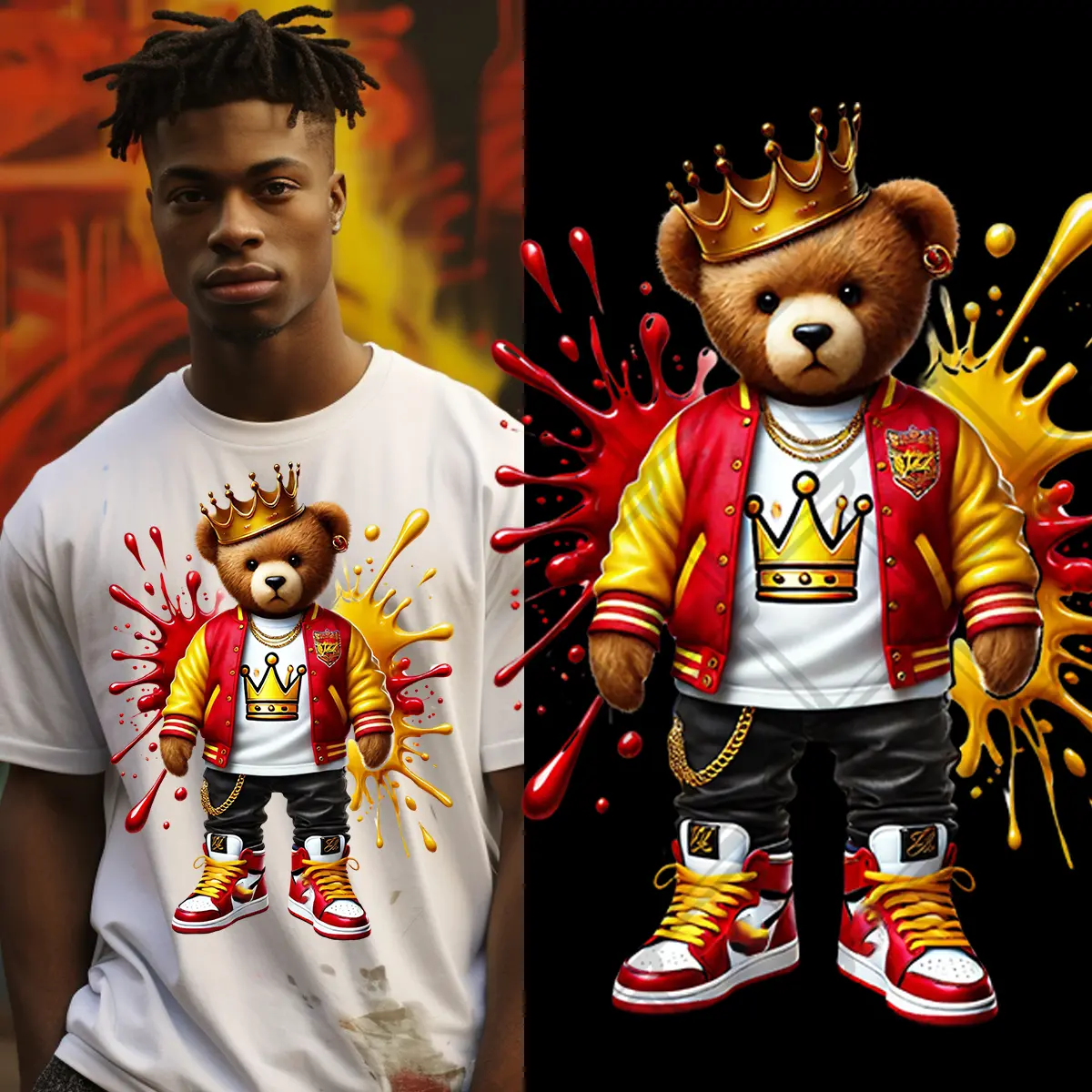 4-Pack, 6-Pack or 8-Pack DTF Heat Transfer Gang Sheet Hip Hop Bear Ready to Press for DIY T-Shirt Printing