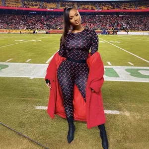 Fashionable Moon Print Stretch Slim-Fit Sexy Base Shirt and Pants Set