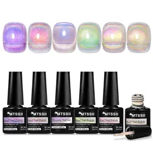 Mtssii 6pcs Glitter Cat Eye Gel Nail Polish Set with Magnet, Shimmer Jelly Cat Eye Gel Polish, Blue, Manicure at Home