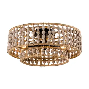 Parrot Uncle Farmhouse 3-Light Wood Beaded Flush Mount Ceiling Lights