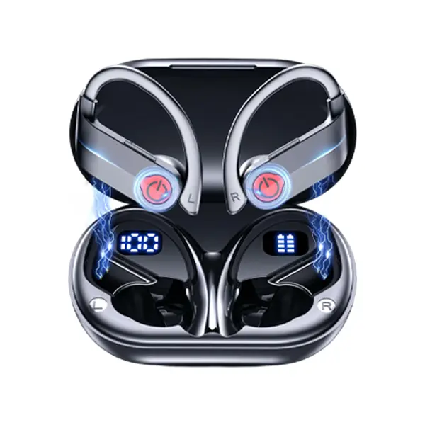 YYK-Q63-1 Open Ear Clip Wireless Earbuds Bluetooth 5.4, Sports Earphones Built-in Microphone with Earhooks & Ear Hook, Wireless Charging Case & Display, YYK-Q63-1 Audio Headset headphones bluetooth ear bluetooth Black headphones bluetooth