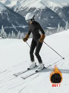 Women's Fall Winter Sports Bodysuit, High Neck Zipper Warm Long Sleeve Tight-Fit Casual Outdoor Fitness Workout Jumpsuit Below Knee