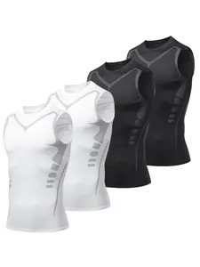 4 Pack Men's Workout Tank Top, Moisture Wicking Sleeveless T Shirts Base Layer Undershirts, Printed Gym Athletic Muscle Shirts Sports Vest for Daily Fitness & Casual