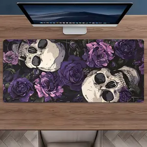 Purple Rose and Skull Large Gaming Mouse Pad,Aesthetic Desktop Drotection Pad,Washable Rubber Pad Non-Slip Lock Edge Multi-Size Mouse Pad Suitable For Home Office, Desk Accessories,Good Gift for Family and Friends